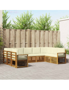 Set divani 9 pcs Naturale e Crema Legno di Acacia Massello