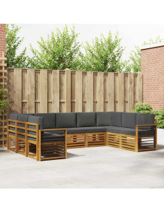 Set divani 9 pcs Naturale e Antracite Legno di Acacia Massello