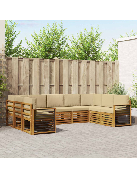 Set divani 9 pcs Naturale e Beige Legno di Acacia Massello