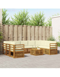 Set divani 10 pcs Naturale e Crema Legno di Acacia Massello