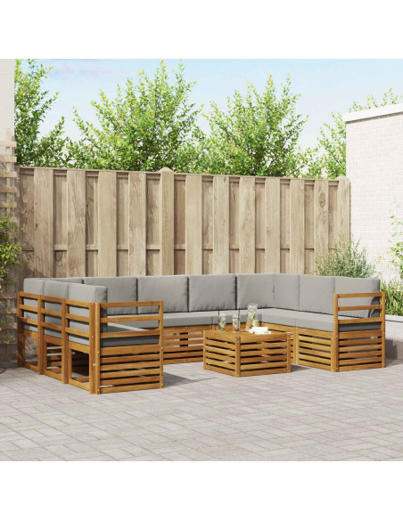 Set divani con cuscino 10 pcs Grigio Naturale e Chiaro