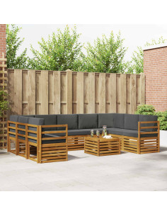 Set divani 10 pcs Naturale e Antracite Legno di Acacia Massello