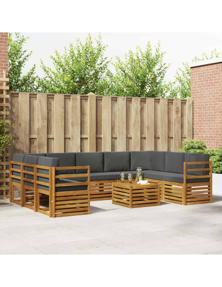 Set divani 10 pcs Naturale e Antracite Legno di Acacia Massello