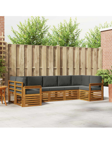 Set divani 7 pcs Naturale e Antracite Legno di Acacia Massello