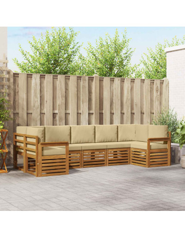 Set divani 7 pcs Naturale e Beige Legno di Acacia Massello