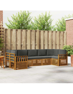 Set divani 7 pcs Naturale e Antracite Legno di Acacia Massello