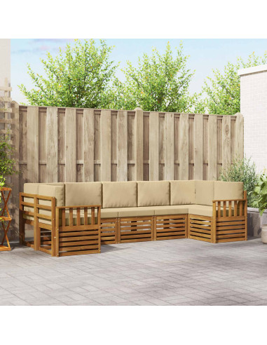 Set divani 7 pcs Naturale e Beige Legno di Acacia Massello