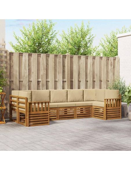 Set divani 7 pcs Naturale e Beige Legno di Acacia Massello