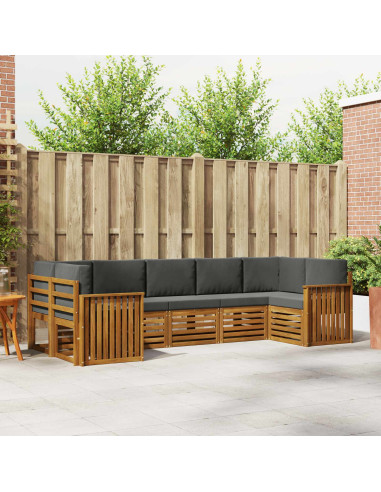 Set divani 7 pcs Naturale e Antracite Legno di Acacia Massello