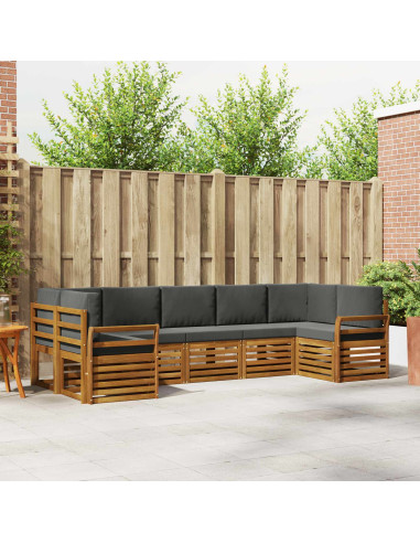 Set divani 7 pcs Naturale e Antracite Legno di Acacia Massello