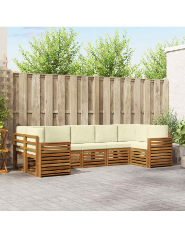 Set divani 7 pcs Naturale e Crema Legno di Acacia Massello