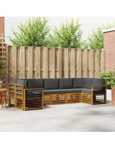 Set divani 7 pcs Naturale e Antracite Legno di Acacia Massello