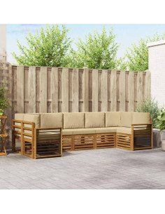Set divani 7 pcs Naturale e Beige Legno di Acacia Massello