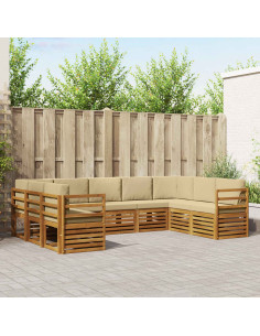 Set divani 9 pcs Naturale e Beige Legno di Acacia Massello