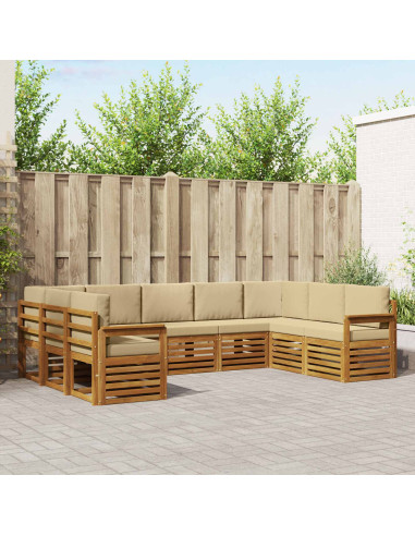 Set divani 9 pcs Naturale e Beige Legno di Acacia Massello