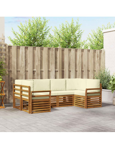 Set divani 6 pcs Naturale e Crema Legno di Acacia Massello