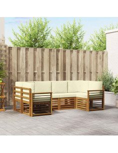 Set divani 6 pcs Naturale e Crema Legno di Acacia Massello