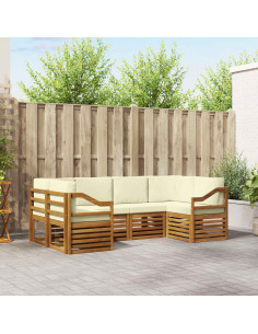 Set divani 6 pcs Naturale e Crema Legno di Acacia Massello