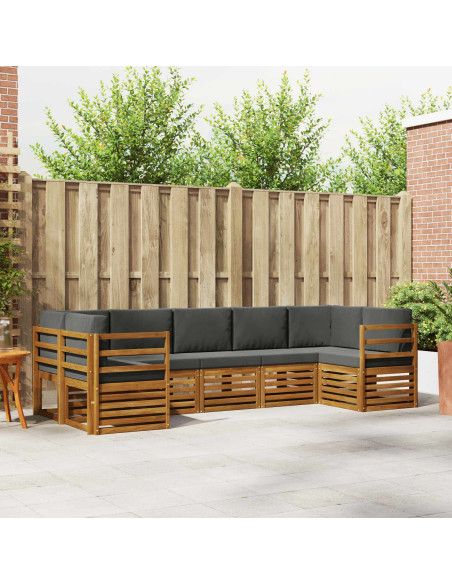 Set divani 7 pcs Naturale e Antracite Legno di Acacia Massello
