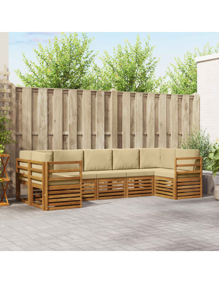 Set divani 7 pcs Naturale e Beige Legno di Acacia Massello