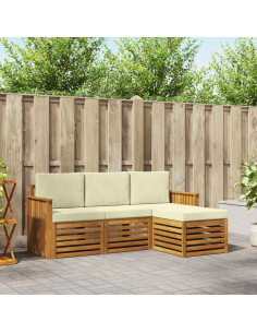 Set divani 4 pcs Naturale e Crema Legno di Acacia Massello