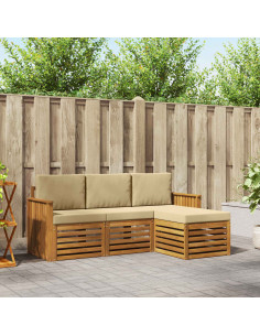 Set divani 4 pcs Naturale e Beige Legno di Acacia Massello