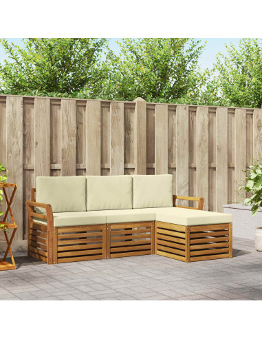 Set divani 4 pcs Naturale e Crema Legno di Acacia Massello