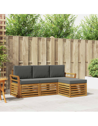 Set divani 4 pcs Naturale e Antracite Legno di Acacia Massello