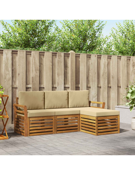 Set divani 4 pcs Naturale e Beige Legno di Acacia Massello