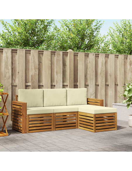 Set divani 4 pcs Naturale e Crema Legno di Acacia Massello