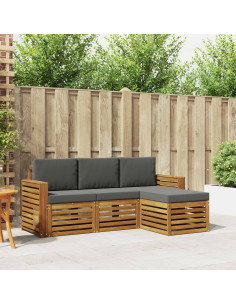 Set divani 4 pcs Naturale e Antracite Legno di Acacia Massello