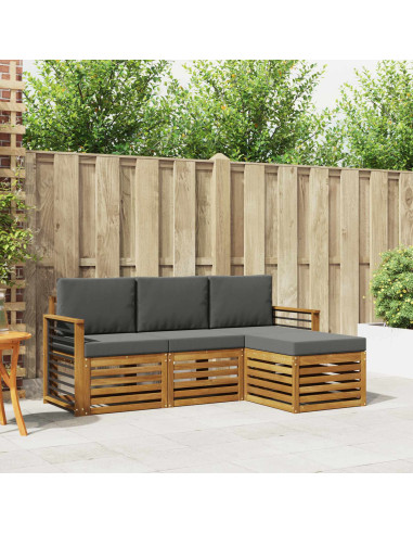 Set divani 4 pcs Naturale e Antracite Legno di Acacia Massello