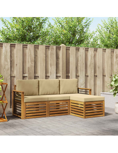 Set divani 4 pcs Naturale e Beige Legno di Acacia Massello