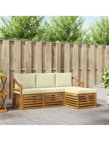 Set divani 4 pcs Naturale e Crema Legno di Acacia Massello