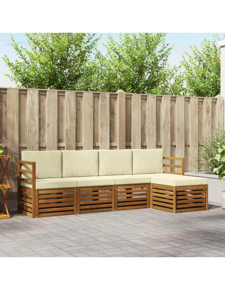 Set divani 5 pcs Naturale e Crema Legno di Acacia Massello