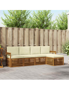 Set divani 5 pcs Naturale e Crema Legno di Acacia Massello