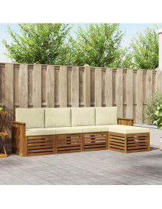 Set divani 5 pcs Naturale e Crema Legno di Acacia Massello