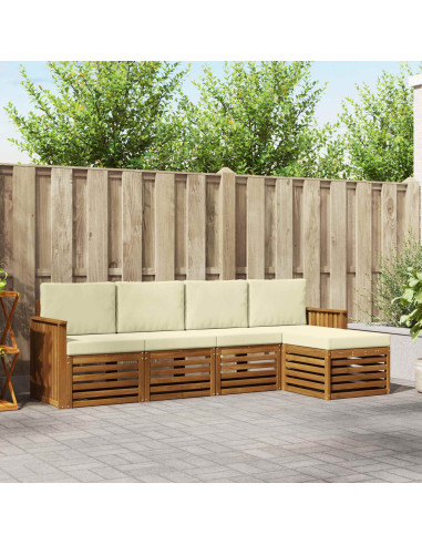 Set divani 5 pcs Naturale e Crema Legno di Acacia Massello