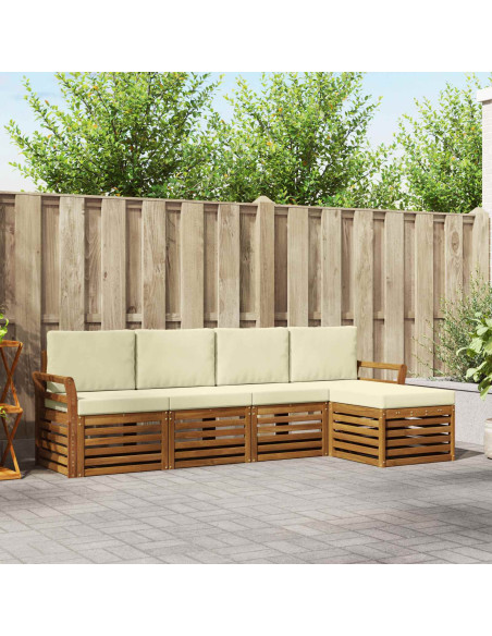 Set divani 5 pcs Naturale e Crema Legno di Acacia Massello