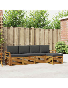 Set divani 5 pcs Naturale e Antracite Legno di Acacia Massello