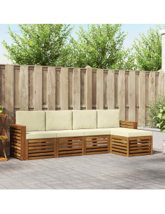 Set divani 5 pcs Naturale e Crema Legno di Acacia Massello