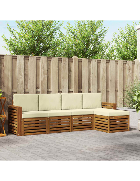 Set divani 5 pcs Naturale e Crema Legno di Acacia Massello