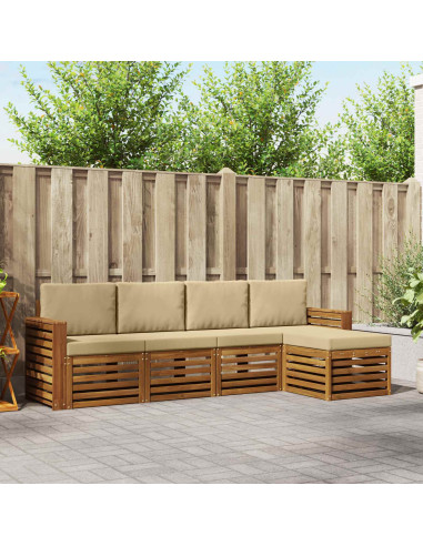 Set divani 5 pcs Naturale e Beige Legno di Acacia Massello