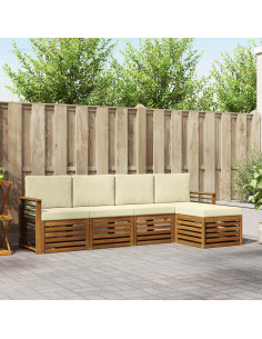Set divani 5 pcs Naturale e Crema Legno di Acacia Massello