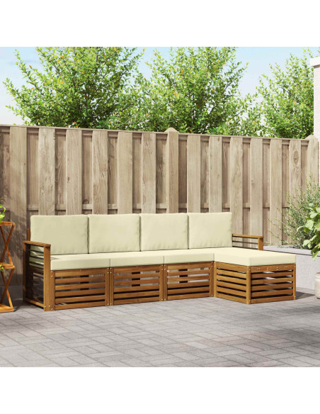 Set divani 5 pcs Naturale e Crema Legno di Acacia Massello