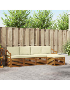 Set divani 5 pcs Naturale e Crema Legno di Acacia Massello