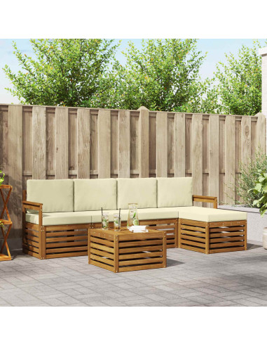 Set divani 6 pcs Naturale e Crema Legno di Acacia Massello
