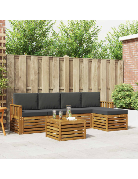 Set divani 6 pcs Naturale e Antracite Legno di Acacia Massello