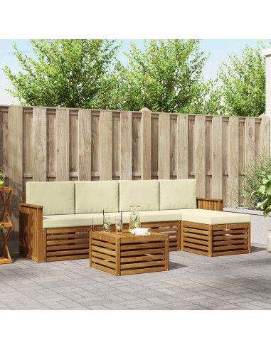 Set divani 6 pcs Naturale e Crema Legno di Acacia Massello