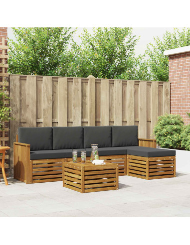 Set divani 6 pcs Naturale e Antracite Legno di Acacia Massello